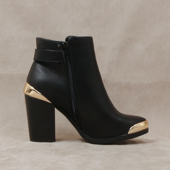 Black Faux Leather Bootie W/ Gold Detailing Apollo - Picture 2 of 5
